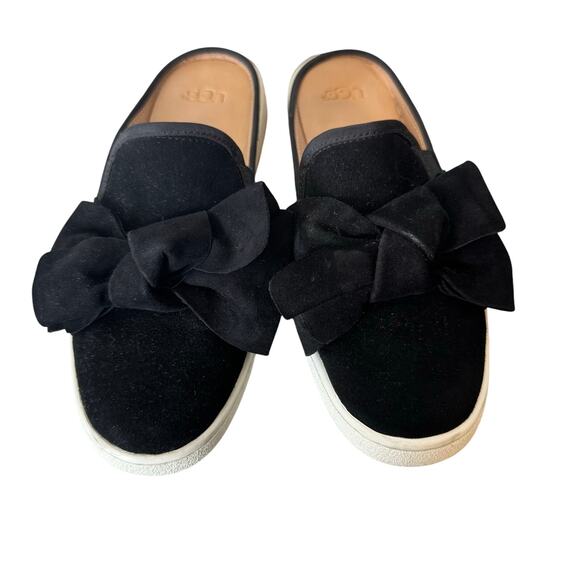 UGG Luci Bow slip-on mules black suede Women’s Size 8 Slides Minimalist Preppy - Picture 1 of 8